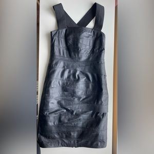 LINEA DOMANI Black Leather Dress with wide elastic cross cross straps size 6